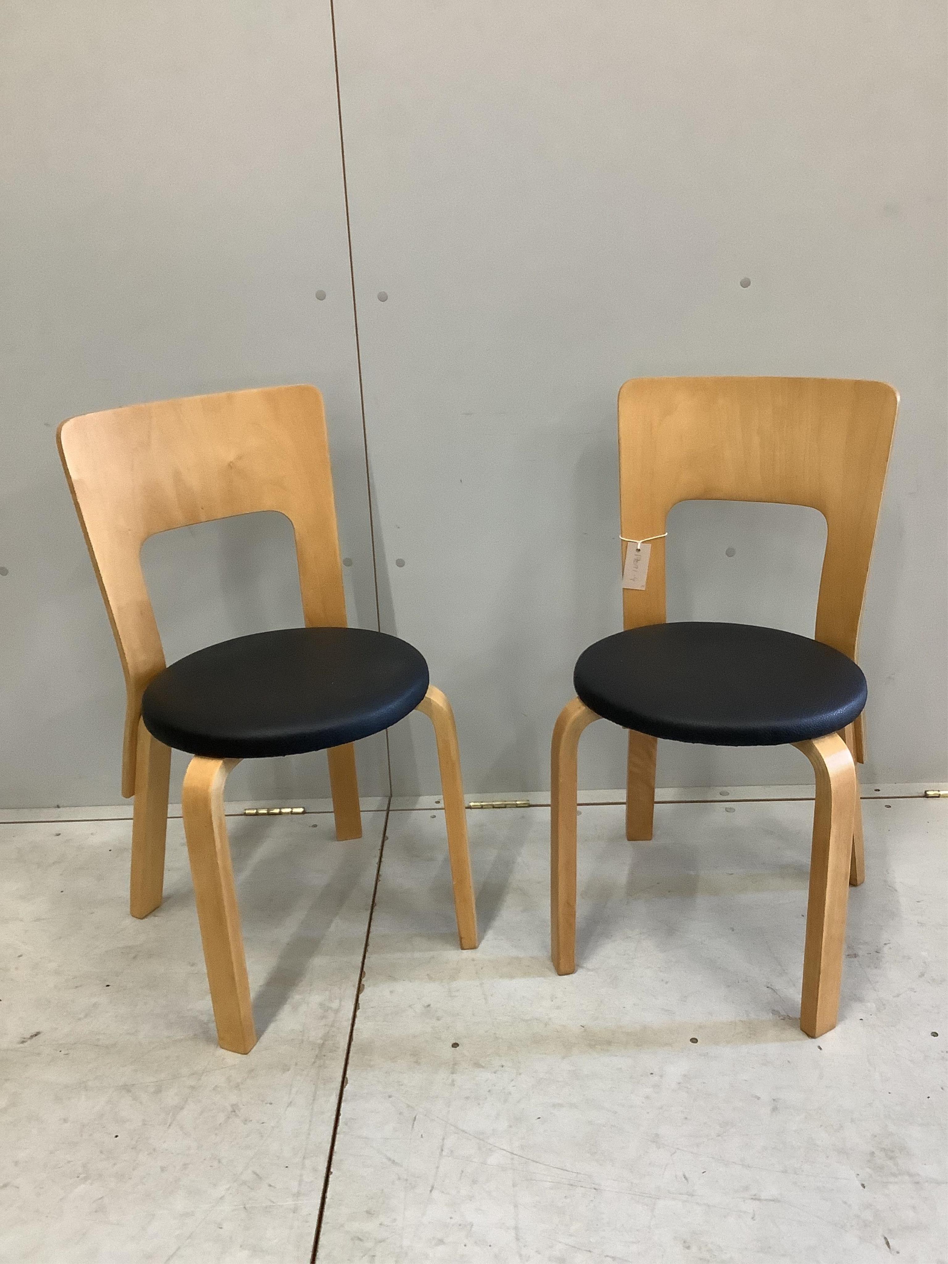 A pair of Finmar lozenge Alvar Aalto chairs, width 38cm, depth 38cm, height 78cm. Condition - good